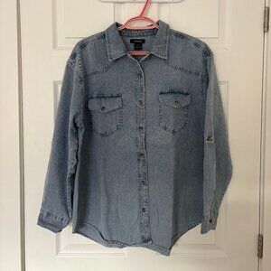 Eclipse/Tattoo Brand Long Sleeved Denim Button Down Shirt, Size L, 100% Cotton
